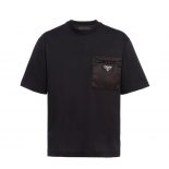 Prada Women Cotton T-shirt with Nylon Pocket-Black