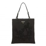 Prada Women Embroidered Nylon Handbag-Black