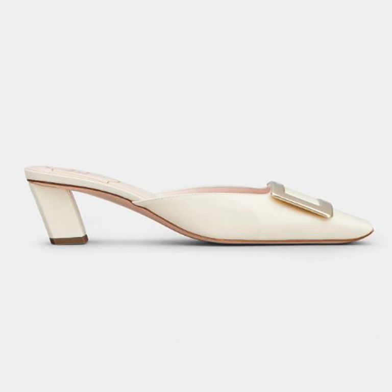 Roger Vivier Belle Vivier Metal Buckle Mules in Patent Leather in 4.5 cm Heel