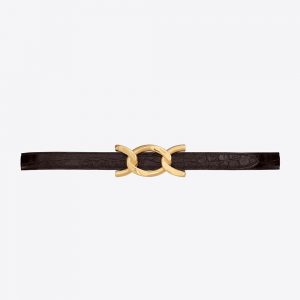 Saint Laurent YSL Women Chain-Buckle Belt in Crocodile-Embossed Shiny Leather