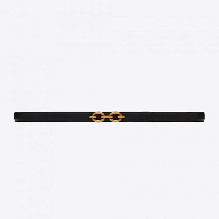 Saint Laurent YSL Women Maillon Thin Belt in Shiny Leather
