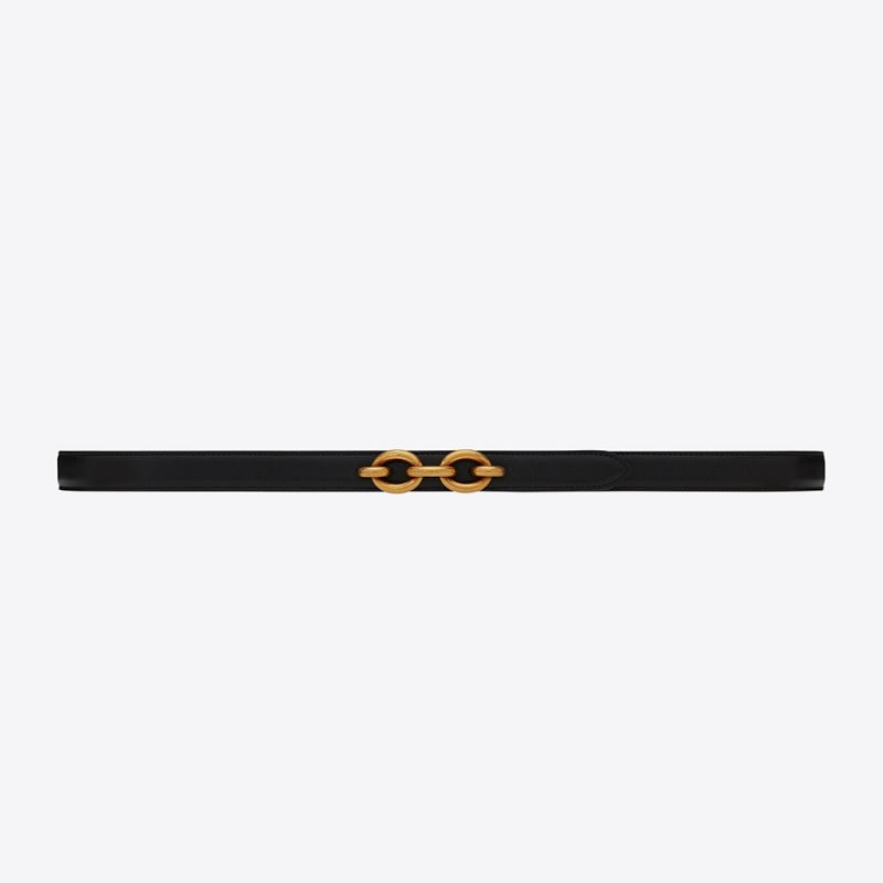 Saint Laurent YSL Women Maillon Thin Belt in Shiny Leather