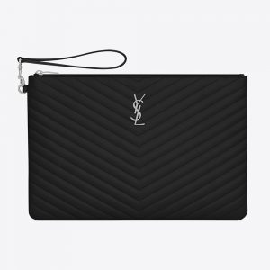 Saint Laurent YSL Women Monogram Document Holder in Matelasse Leather-Silver
