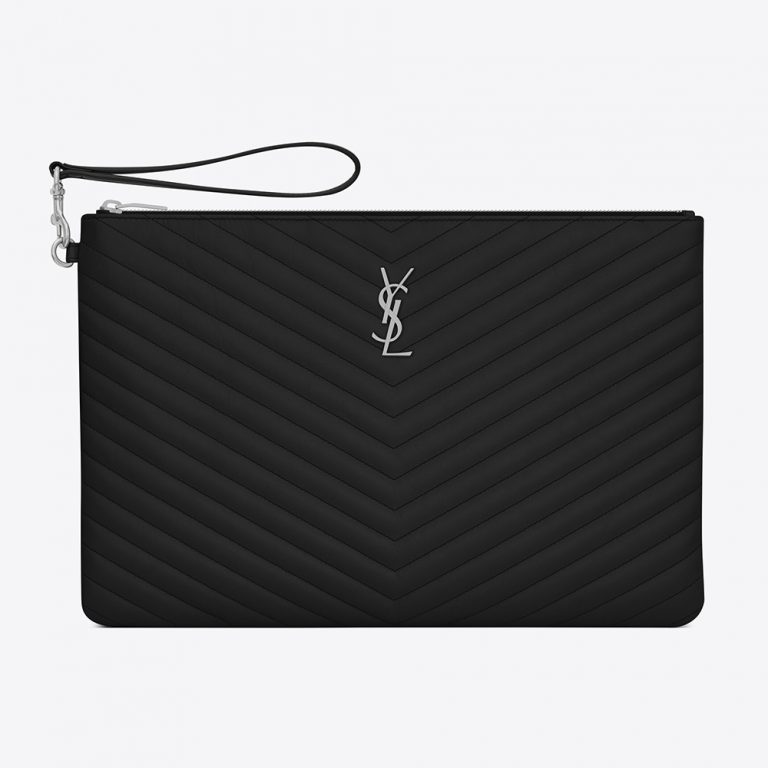 Saint Laurent YSL Women Monogram Document Holder in Matelasse Leather-Silver