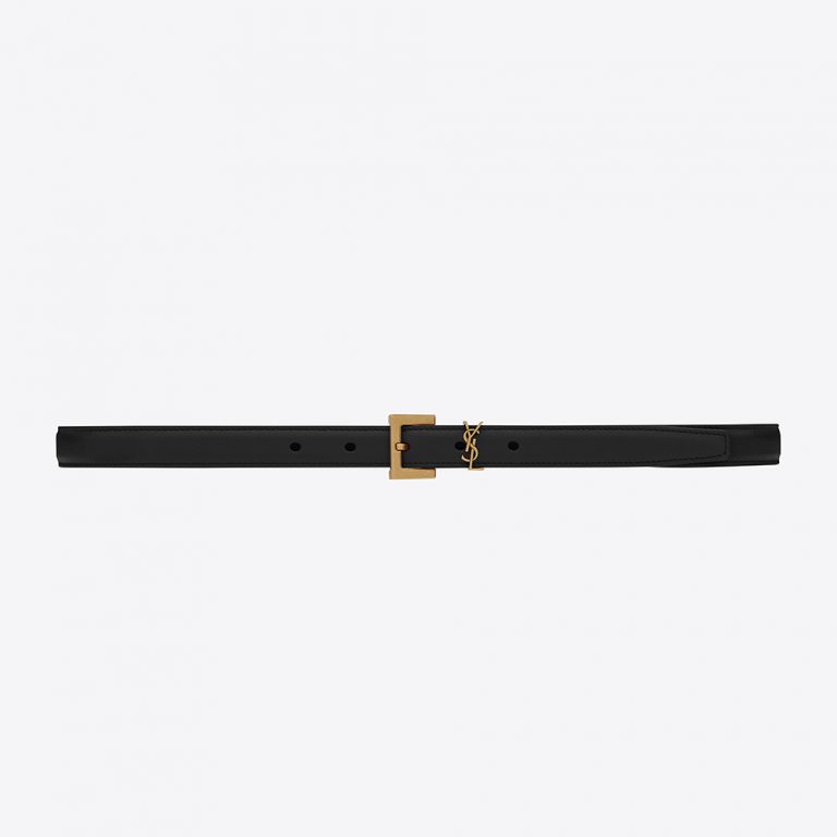 Saint Laurent YSL Women Monogram Narrow Belt with Square Buckle in Lacquered Leather
