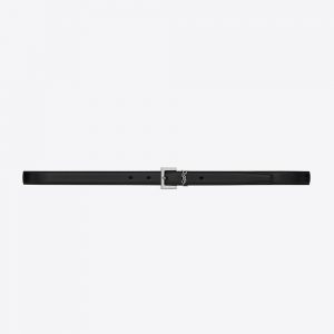 Saint Laurent YSL Women Monogram Narrow Belt with Square Buckle in Smooth Leather