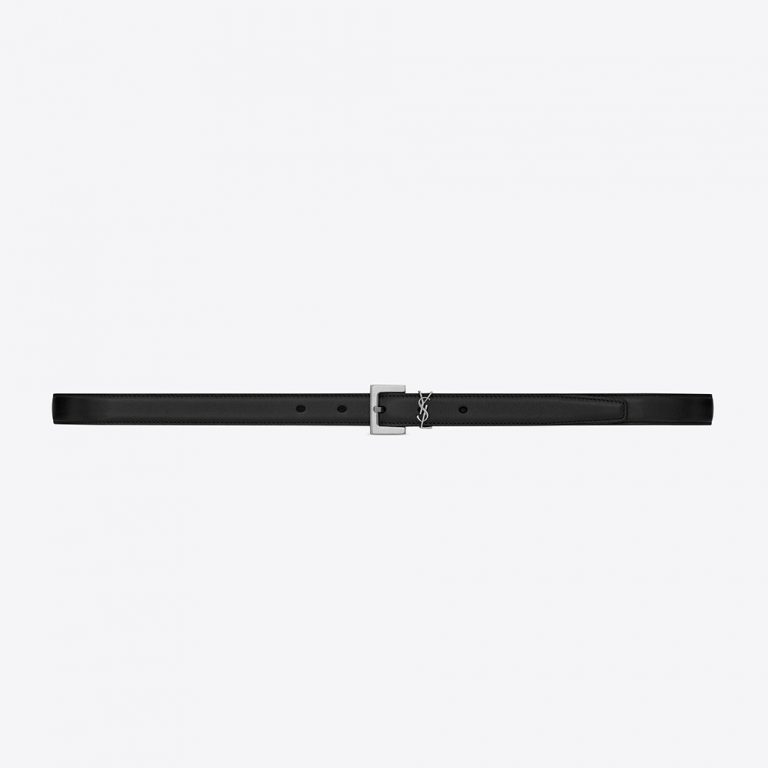 Saint Laurent YSL Women Monogram Narrow Belt with Square Buckle in Smooth Leather