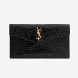 Saint Laurent YSL Women Uptown Pouch in Crocodile Embossed Shiny Leather-Gold-Black