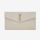 Saint Laurent YSL Women Uptown Pouch in Crocodile Embossed Shiny Leather-Gold