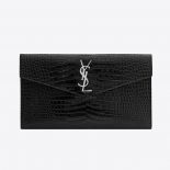 Saint Laurent YSL Women Uptown Pouch in Crocodile Embossed Shiny Leather-Silver