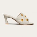 Valentino Women Roman Stud Slide Sandal in Quilted Nappa 65 MM-White