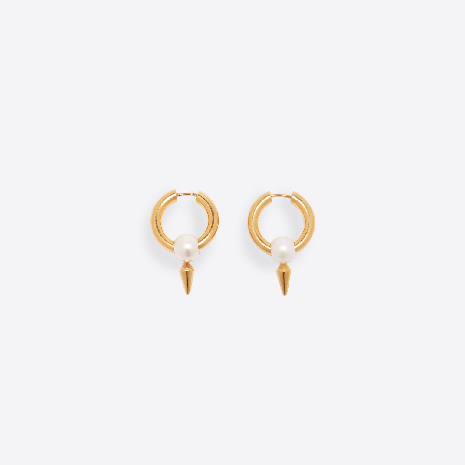 Balenciaga Women Force Spike Earrings in Gold-toned Sterling Silver and White Acrylic