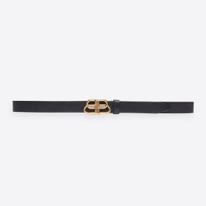 Balenciaga Women New BB Belt in Black Calfskin and Aged Gold Buckle