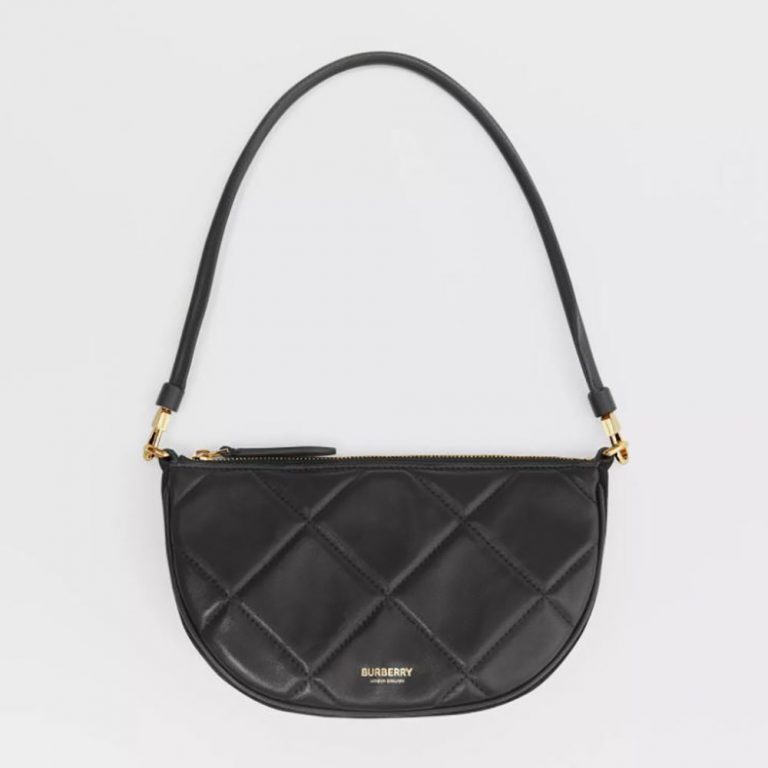 Burberry Women Quilted Lambskin Olympia Pouch-Black