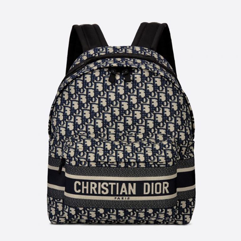 Dior Men Travel Backpack Blue Dior Oblique Technical Jacquard