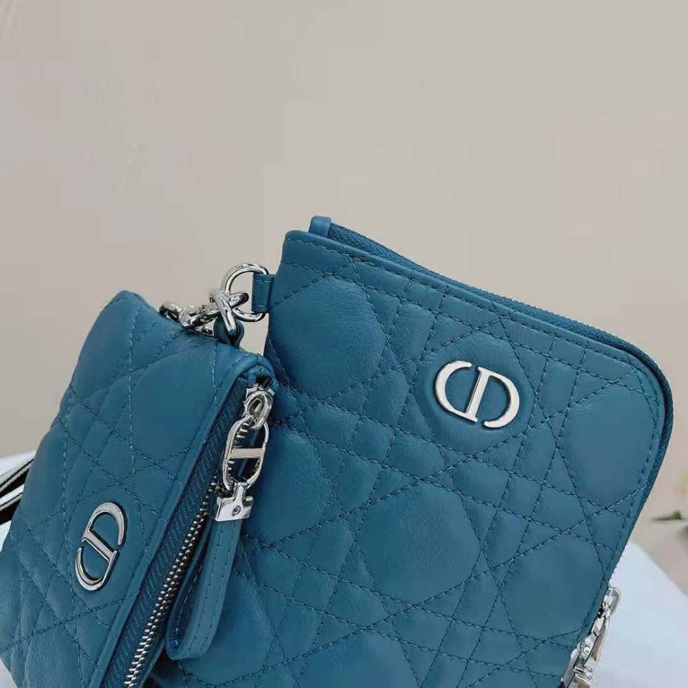 76+ DIOR CARO MULTIFUNCIONAL BOLSA Deep Ocean Blue Supple Cannage Couro ...