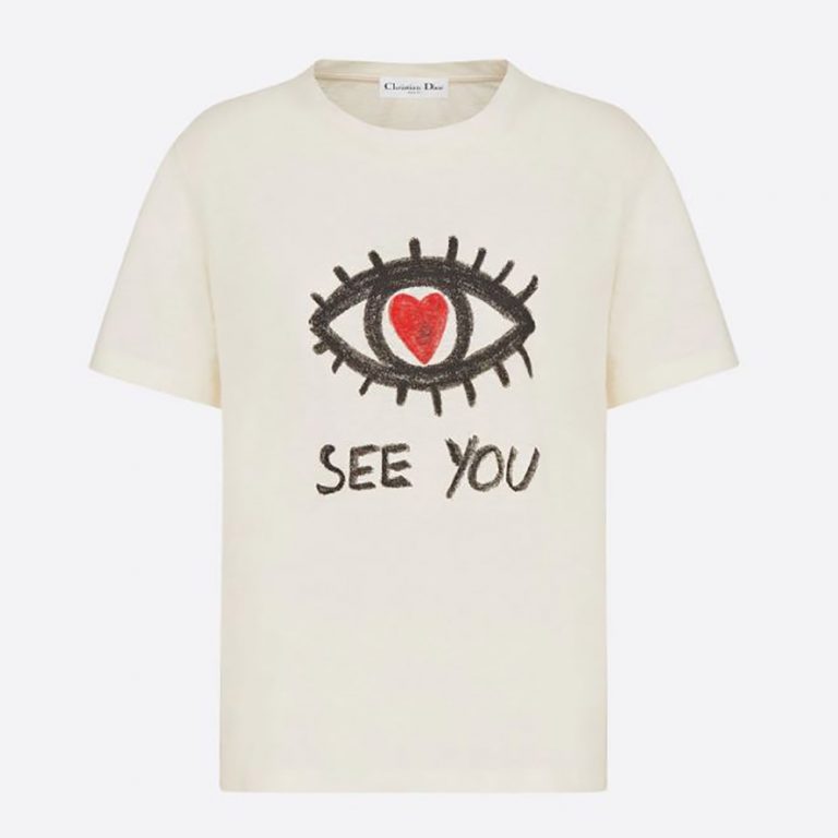 Dior Women I See You T-shirt Ecru Cotton Jersey and Linen
