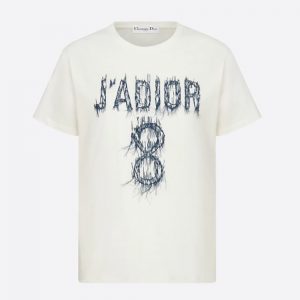 Dior Women J Adior 8 Embroidered T-shirt White and Navy Blue Cotton Jersey