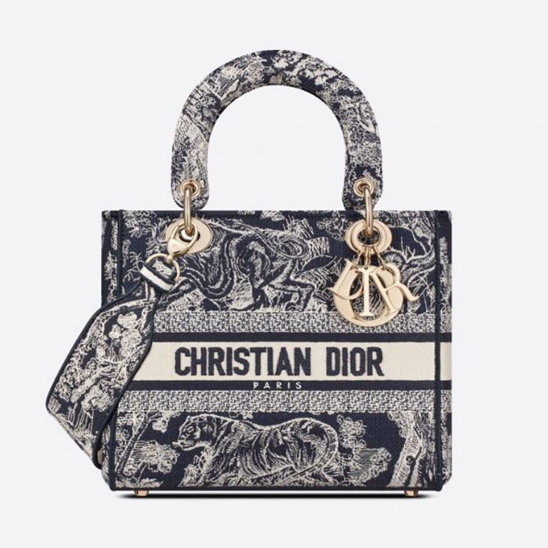 Dior Women Medium Lady D-lite Bag Blue Toile de Jouy Reverse Embroidery