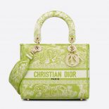 Dior Women Medium Lady D-lite Bag Lime Toile de Jouy Reverse Embroidery