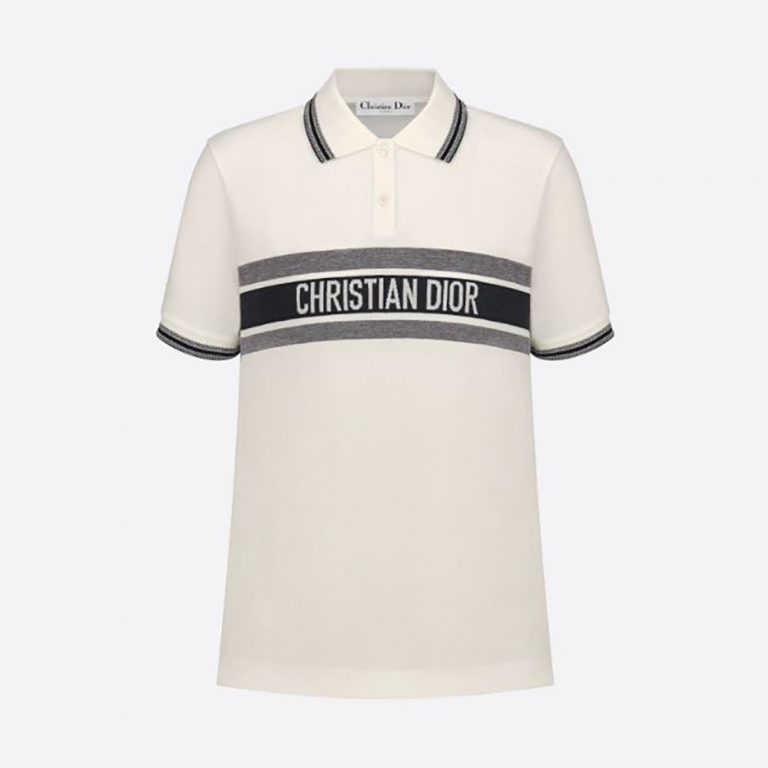 Dior Women Polo Shirt White and Navy Blue Cotton Jersey
