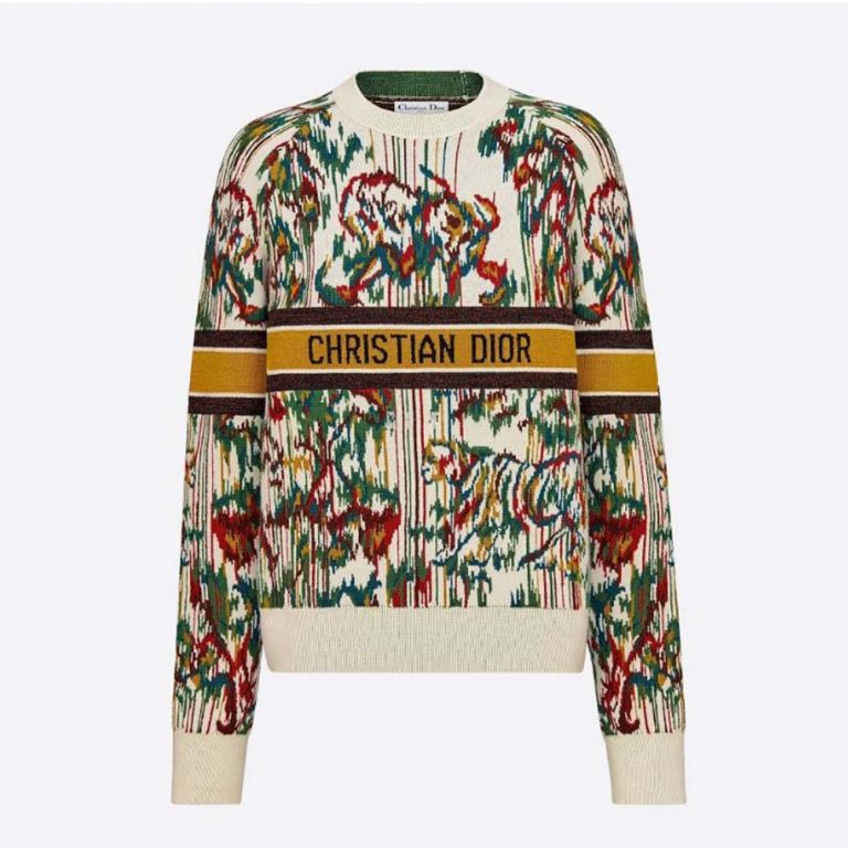 Dior Women Sweater Multicolor Stretch Cashmere and Wool with Toile de Jouy Motif