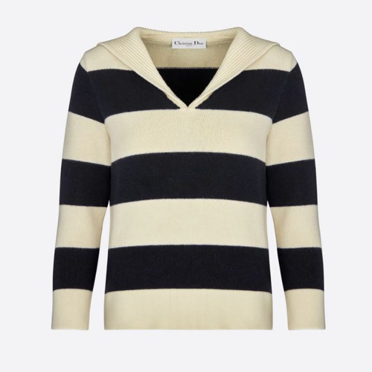 Dior Women Sweater Navy Blue and Ecru Dior Marinière Wool and Cashmere Knit
