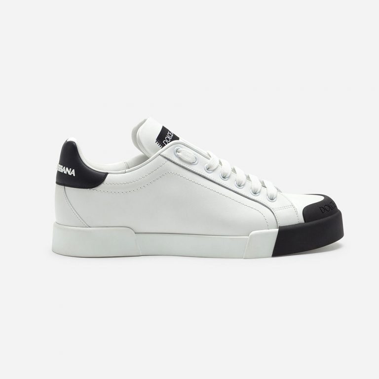 Dolce Gabbana D&G Women Portofino Sneakers in Nappa Leather and Rubber Toe-Cap-Black