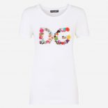 Dolce Gabbana D&G Women Short-Sleeved Jersey T-Shirt with DG Button Embellishment