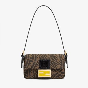 Fendi Women Mini Baguette 1997 Brown Jacquard FF Vertigo Bag
