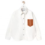 Loewe Women Leather Pocket Overshirt in Denim-White