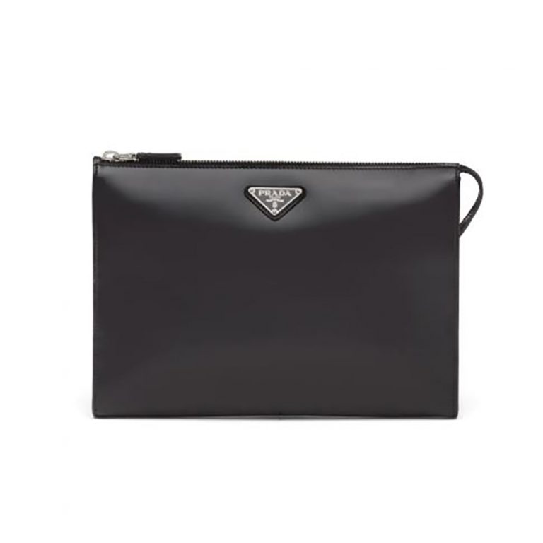 Prada Men Brushed Leather Pouch-Black
