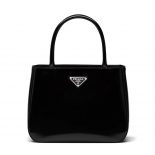 Prada Women Brushed Leather Handbag Nylon Lining-black
