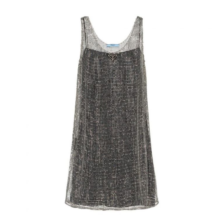 Prada Women Rhinestone Embroidered Mesh Mini-Dress