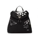 Prada Women Signaux Printed Nylon Backpack-Black