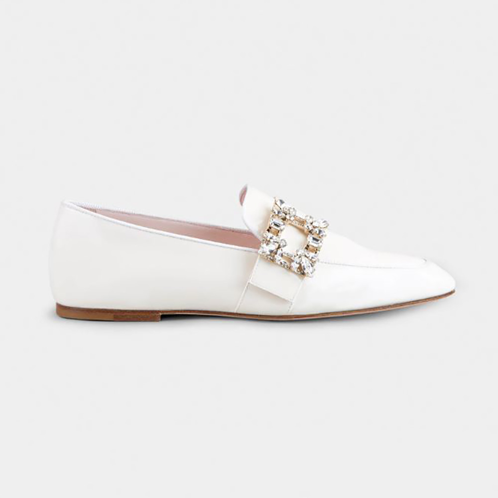 white buckle loafers