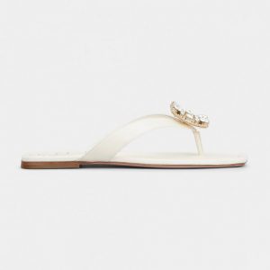 Roger Vivier Women Mini Broche Vivier Buckle Thong Mules in Leather-White