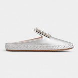 Roger Vivier Women RV Lounge Strass Buckle Mules in Suede-Silver