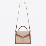 Saint Laurent YSL Women Cassandra Medium Top Handle Bag in Canvas and Smooth Leather