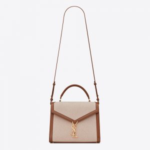 Saint Laurent YSL Women Cassandra Medium Top Handle Bag in Canvas and Smooth Leather