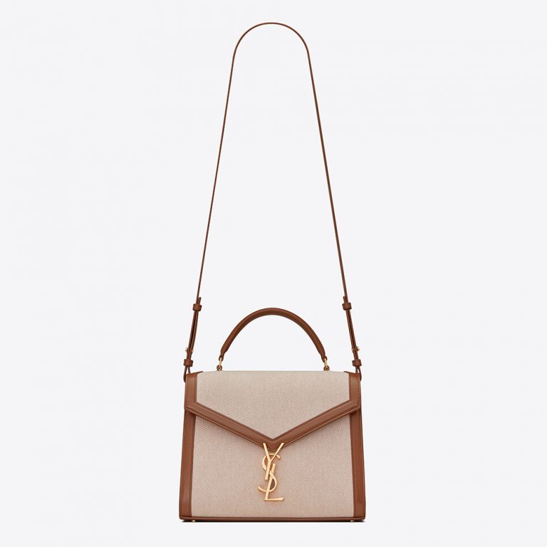 Saint Laurent YSL Women Cassandra Medium Top Handle Bag in Canvas and Smooth Leather