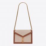 Saint Laurent YSL Women Cassandra Monogram Clasp Bag in Canvas and Smooth Leather