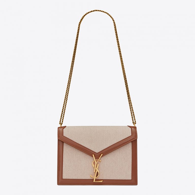 Saint Laurent YSL Women Cassandra Monogram Clasp Bag in Canvas and Smooth Leather