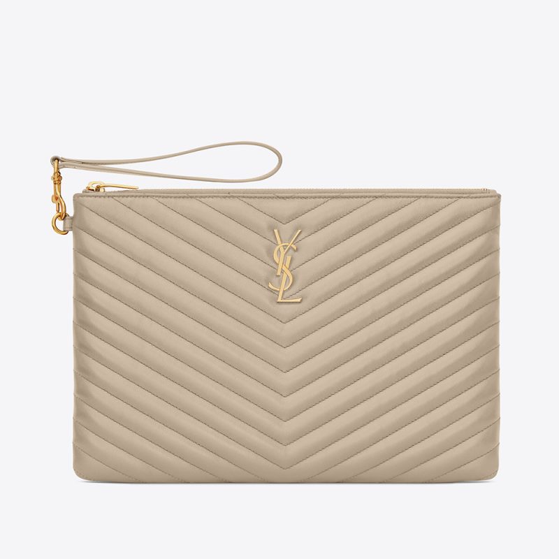 Saint Laurent YSL Women Uptown Pouch in Canvas and Smooth Leather