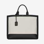 Saint Laurent YSL Women Shopping Tag in Canvas and Leather-Black