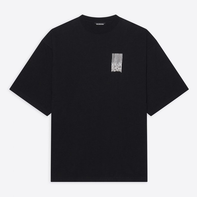 Balenciaga Men Barcode Wide Fit T-Shirt in Black and White Vintage Jersey