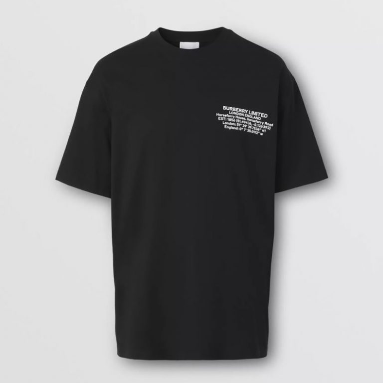 Burberry Women Location Print Cotton Oversized T-shirt-Black
