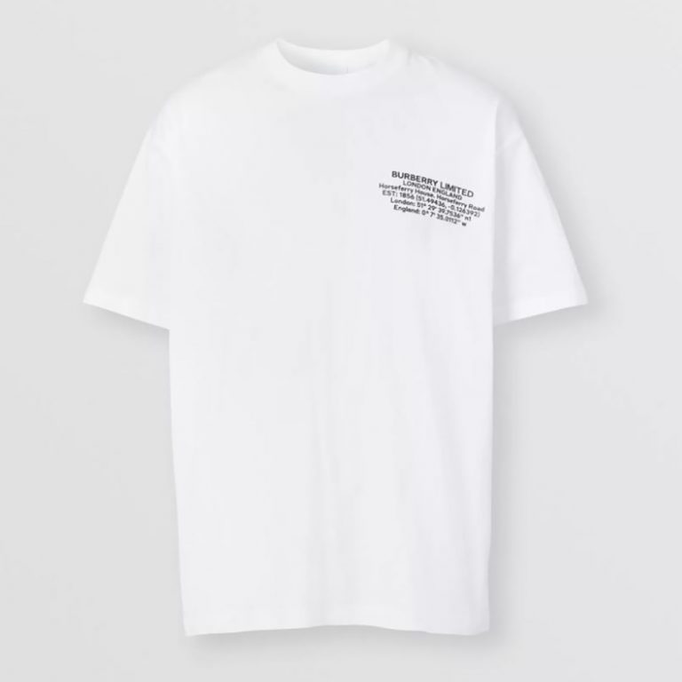 Burberry Women Location Print Cotton Oversized T-shirt-White