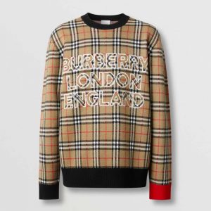 Burberry Women Logo Check Wool Cotton Jacquard Sweater