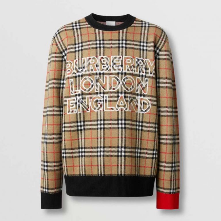 Burberry Women Logo Check Wool Cotton Jacquard Sweater